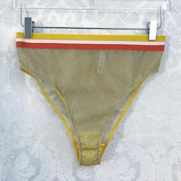 Intimately Free People Shimmer Sheer Panty With Striped Elastic Waist Size M EUC - Picture 1 of 9